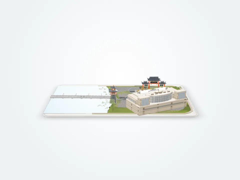 Rear render of the digital campus as a complete exhibited object