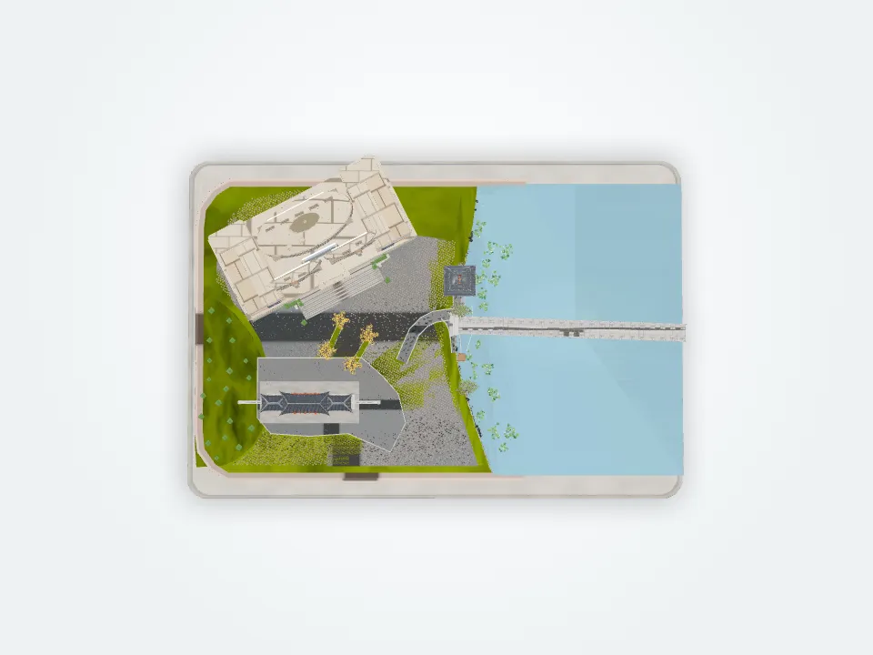 Top-down render showing the continuous path through the scene